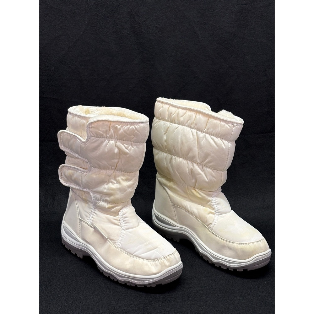 White Quilted Snow Boots Faux Fur Lined Mid Calf Puffer Winter Boots Size 39